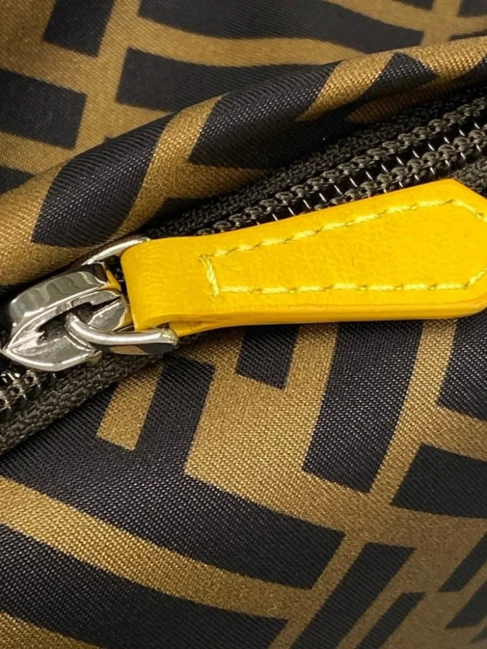 FENDI Zucca 8BZ040 Brown Black Yellow Nylon Leather Backpack